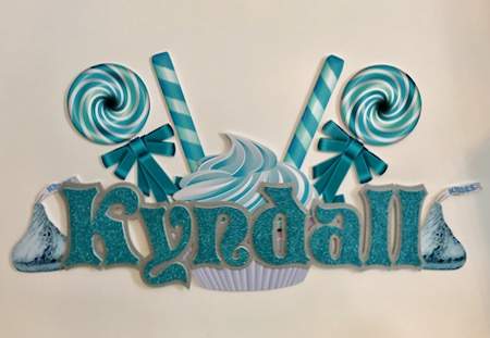 Kyndall sweet shop candy sign in turquoise teal