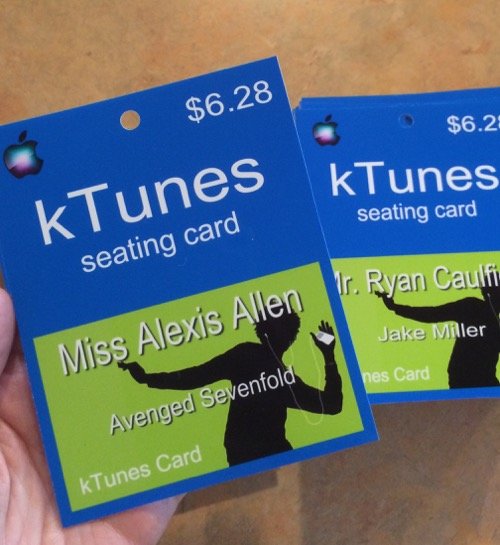 iTunes seating cards